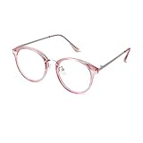 ADEWU Rund Brille mit Blaulichtfilter Fake Brille Ohne Stärke Brillenfassungen für Damen Herren (Transparent Pink-Silber)