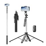 180cm Selfie Stick Tripod mit 4-Fuß-Stütze für Stabilität, Kabellose Fernbedienung, Abnehmbare Handyhalterung, Kompatibel mit iPhone, Android und Kameras, Samsung und Android Smartphones