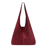 OBC Made IN Italy Damen Leder Tasche Wildleder Shopper Schultertasche Hobo-Bag Henkeltasche Beuteltasche Velourleder (Bordo (Wildleder))