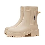 AONETIGER Gummistiefel Damen Regenschuhe Wasserdicht Halbhoch Segelstiefel rutschfest Regenstiefel Bequem Chelsea Boots Mode Gartenschuhe (926 Beige,39EU)