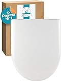 Calmwaters® Antibakterieller WC Sitz für Keramag Renova Nr. 1, Toilettensitz mit Absenkautomatik, Duroplast Toilettendeckel, überlappende D-Form, Edelstahlscharnier, Klodeckel, Weiß, 26ZZ3550