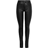 ONLY Damen PU Kunstleder Hose | High Waist Stretch Pants Beschichtet | Coated Biker Denim Jeans ONLROYAL, Farben:Schwarz, Größe:M / 32L, Z-Länge:L32