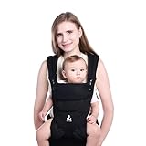 LUFFCABO Alle Jahreszeiten Ergonomische Babytrage, Atmungsaktive Babytrage von Neugeborenen bis Kleinkindern (3-15 kg), Kleinkindtrage, Säuglingstrage mit Temperaturregelungs-Panel-Design (Schwarz)