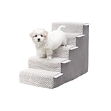 KSIIA Hundetreppe für Kleine Hunde 55cm Hoch, Haustiertreppe mit Abnehmbarem Waschbarem Bezug, Katzentreppe für Alte Katzen Hunde, Rutschfestem Hunderampe Hundetreppe für Bett Sofa, Grau