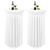 YMHPRIDE 2 Packungen Weiße Cocktail Spandex Stretch Tischdecke mit Rock, 60×110cm Runde Verbessertes Modell Cocktailtischrock Tailliertes High Top Stehtisch Husse für Party Hochzeit Banketttisch