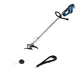 Bosch Professional 18V System Akku-Freischneider GFR 18V-23 (bürstenloser Motor, Schnittkreisdurchmesser 23 cm, 1x Fadenspuleneinheit, 1x Schultergurt, Freischneidermesser-Set, Pflanzenschutzbügel)