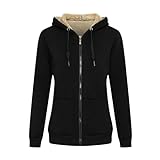 MANLUODANNI Damen Kapuzensweatshirt, Damen Kapuzenjacke Sweatjacke Kapuzenpullover Hoodie mit Zipper Baumwolle Sweatshirtjacke Pullover mit Fleecefutter Schwarz M