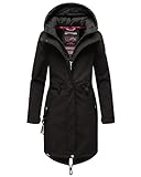 MARIKOO Damen Übergangsjacke Softshellmantel wasserdicht atmungsaktiv mit Kapuze Mount Presanella Black Gr. 3XL