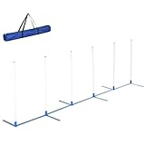 PawHut Hunde Slalomstangen Agility Training für Haustiere Hundetrainigsset Inklusive 600D Tasche Leicht zu tragen Polyester Kunststoff Weiß+Blau 305 x 60 x 94 cm