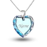 Personalisierte Namenskette 925 Silber mit Swarovski Elements Herzanhänger Blue AB Herz und individueller Namensgravur