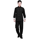 G-LIKE Kung Fu Herren Anzug - Traditionelle Chinesische Kampfkunst Tai Chi Qigong Wing Chun Shaolin Wushu Lange Ärmel Training Freizeit Kleidung Uniform Jacke Hose (Schwarz, XL)