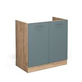 Vicco Spülenunterschrank R-Line, Blau-Grau/Goldkraft Eiche, 80 cm ohne Arbeitsplatte