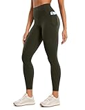 CRZ YOGA Butterluxe Damen High Waist Sport Leggings Blickdicht Soft Yoga Hosen Gym Workout Leggins mit Tasche - 64cm Olivgrun 36