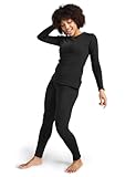 LAPASA Damen Innenfleece Thermounterwäsche Set, Thermooberteil & Thermohose Leggings Funktionsunterwäsche Sets, L44 Schwarz, 300 Extra warm, M