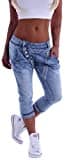 Mozzaar Damen Boyfriend Jeans Baggy Haremshose Caprihose Bermudas Kurz XS 34 S 36 M 38 L 40 XL 42 Blau Schwarz gr größe size Capri Hose-n sommerhose hüftjeans jeanshose-n boyfriendjeans stretch-hose-n