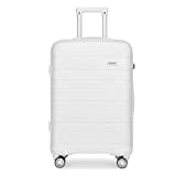 KONO Zwillingsrollen Reisekoffer TSA-Schloß 65cm Trolley Koffer Polypropylen Hartschale Rollkoffer mit YKK Reißverschluss (Weiß, L/66L)