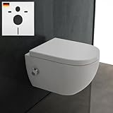 Alpenberger Spülrandloses WC mit Bidet Funktion | Dusch WC | Kloschüssel mit Armatur | Toilettendeckel D Form | Hänge WC mit Intimdusche und Schallschutz | Taharet WC Toilette Passend Geberit