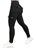 Nuofengkudu Damen Sport Cargo Leggings mit Taschen High Waist Stretch Cargohose Eng Hosen Push up Sportleggins Stretch Jeggings Gym Fitness Outdoor Workout Sporthose Y-Schwarz M