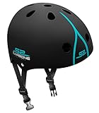 Stamp Unisex-Youth Skate Skids Control Carbon Helm mit Einstellrad, Schwarz-Weiß-Blau, 53/57 cm