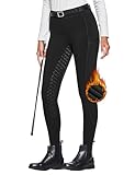 FitsT4 Sports Damen Winterreitleggings Fleece-Reithose Silikon Vollbesatz Reithose mit Reißverschluss-Taschen und Gürtelschlaufen,Schwarz,M