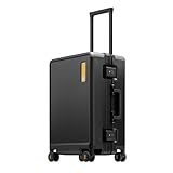 LEVEL8 Koffer, Reisekoffer Aluminium Rahmen, Handgepäck Koffer Cabin Trolley Hartschalen Spinner Mit Doppelte TSA Schloss Koffer Reißverschlussloses Gepäck-HeGent (56cm,38L,Schwarz)