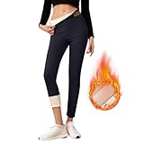 Topassion Thermo Strumpfhose Damen Hohe Taille Thermohose Winter Fleece Gefütterte Sporthose Warme Dicke Leggings Thermostrumpfhosen Elastische Yoga Gym Hosen mit Taschen Strumpfhosen(Navy,XXL)