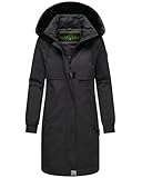 Navahoo Damen Mantel Lange warme Winterjacke mit Kunstfell und Kapuze (beides abnehmbar) Kaltwetterretter 14 Black Gr. L