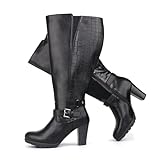 Chicblooms Damen-Stiefel in Übergröße, extra weiter Schaft, hoher Absatz, mit Knöchelschnalle, schwarzes PU, EU 39