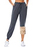 MOVE BEYOND Damen Warme Gefütterte Jogginghose Thermo Fleece Hosen mit 2 Taschen Winter Verdickte Laufhose Freizeithose mit Kordelzug Sherpa-Innenfutter Sweathose, Grau, Plüschhose, XL