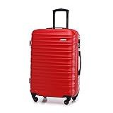 WITTCHEN Reisekoffer Rollkoffer Trolley Mittlerer Koffer Handgepäck Hartschale aus ABS mit 4 Spinner-Rollen Zahlenschloss Teleskopgriff Groove Line Größe M Rot