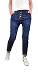 Karostar Damen Stretch Jeans| Casual Boyfriend Denim Hose| mit sichtbarer Knopfleiste (Classic Denim Blue, L)