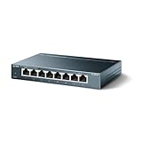 TP-Link TL-SG108 8-Port Gigabit Netzwerk Switch (Plug-and-Play, 8* RJ-45 LAN Ports, Metallgehäuse, IGMP-Snooping, unmanaged, lüfterlos) blau metallic