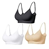 Comfyin Bustier Damen Gepolstert Sport BH Set ohne Bügel Yoga BH Top 3er Pack,Schwarz+weiß+beige,S