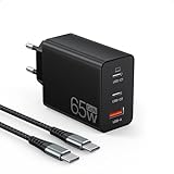 65W USB C Ladegerät, 3Port Schnellladegerät mit 2M Typ C Ladekabel geflochtenem USB C Netzteil für Tablet; Laptops; Handy; Wie iPhone 15 Pro Max/14/13/12/11, Switch, Galaxy S23/S23 Ultra/ S22 usw