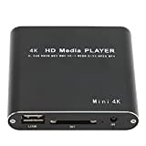 Bewinner Tragbarer 4K Media Player, 1080P HD AV USB HDMI Media Player mit Fernbedienung, Digitaler RMVB MKV RM MP4 Player, Unterstützt Bis zu 5000 G Externe Festplatte für