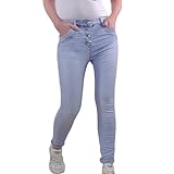 Jewelly Stretch Jeans| im Baggy Boyfriend Schnitt| Damen Hose mit dekorativer Knopfleiste| Perfekter Sitz (as3, Alpha, XL, Regular, Regular, Bleached)