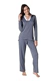 LOVABLE Damen Lungo In Interlock Garzato Pyjamaset, Blau Melange, M