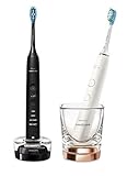 Philips Sonicare DiamondClean Serie 9000 – Duo Kit mit 2x fortschrittlichen elektrischen Zahnbürsten für sauberere Zähne und Zahnfleisch mit mobiler App, Schwarz + Roségold (Modell HX9914/57), Schwarz