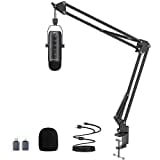 zealsound USB Mikrofon Set, Kondensator Gaming kit für PC, Handy, Laptop, mit Scherenarm, Mute, Gain Regler, für Podcasts, Aufnahme, YouTube, Streaming, Voice-Over, PS4 & PS5, K66S