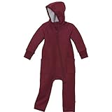 Disana ZIPP-OVERALL, 100% Bio-Merinowolle GOTS, IVN Best | mit Kapuze und Reißverschluss | für Tragekinder geeignet | Newborn Baby Kleinkind Kind Unisex | Made in Germany | Cassis Gr. 98-104