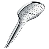 hansgrohe Raindance Select E - Duschkopf, Handbrause mit 3 Strahlarten, eckige Duschbrause (120 x 120 mm), Brausekopf mit Antikalk-Funktion, Chrom, 26520000