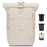 LARKSON Rucksack Damen Herren Beige - No 4 - Rolltop Backpack mit Laptopfach Uni, Arbeit & Fahrrad - Großer Reiserucksack - Wasserabweisend