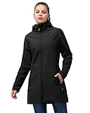 33,000ft Softshelljacke Damen Lange Übergangsjacke Wasserdicht Winddicht Softshellmantel Windbreaker Atmungsaktiv Wanderjacke Outdoor Mantel mit Abnehmbarer Kapuze Schwarz L