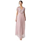 Maya Deluxe Damen Maya Deluxe Women's Maxi Ladies V-neck Plus Size Ball Gown Short Sleeves Long Elegant Empire Waist Bridesmaid Dress, Frosted Pink, 36 EU