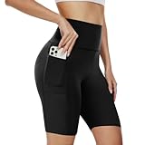 AMIYOYO Radlerhose Damen mit Taschen High Waist Sporthose Kurze Leggings Blickdicht Sportshorts Dehnbar Hotpants Bequem für Sommer Yoga Fitness Gym(A-Schwarz,S-M=DE34-40)