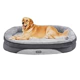 HMTOPE Orthopädisches Hundebett, Hundesofa, Vierseitiges Nackenrolle Kissen, rutschfeste Unterseite Hundekorb, Abnehmbar und Waschbar, Mittelgroße Hunde, Grosse Hunde, 106 x 79 x 17 cm, Hellgrau