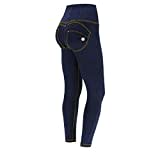 FREDDY Damen Wr.up 7/8 Superskinny Vita Alta Effetto Modellante, Dunkle Jeans mit gelben Nähten, M