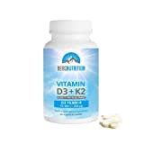 Berg Nutrition Vitamin D3 10.000 I.E + 200 µg K2 99+% ALL-Trans, 365 vegetarische Tabletten hochdosiert u. teilbar, Premium Vitamin D Tabletten, Vitamin D 3 und Vitamin K 2