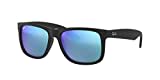 Ray-Ban Unisex Justin Sonnenbrille, Klassisch , Schwarz (Black Rubber/Green Mirror Blue), 51 EU