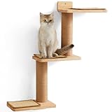 FUKUMARU Kletterwand Katze, Katze Wandregale aus Massives Gummiholz und Jute, 3 in 1 Transformable Katze Kratzbaum Wand montiert, DIY Katze Wand/Plattform, Anzug für Katzen Klettern, Spielen, Kratzen